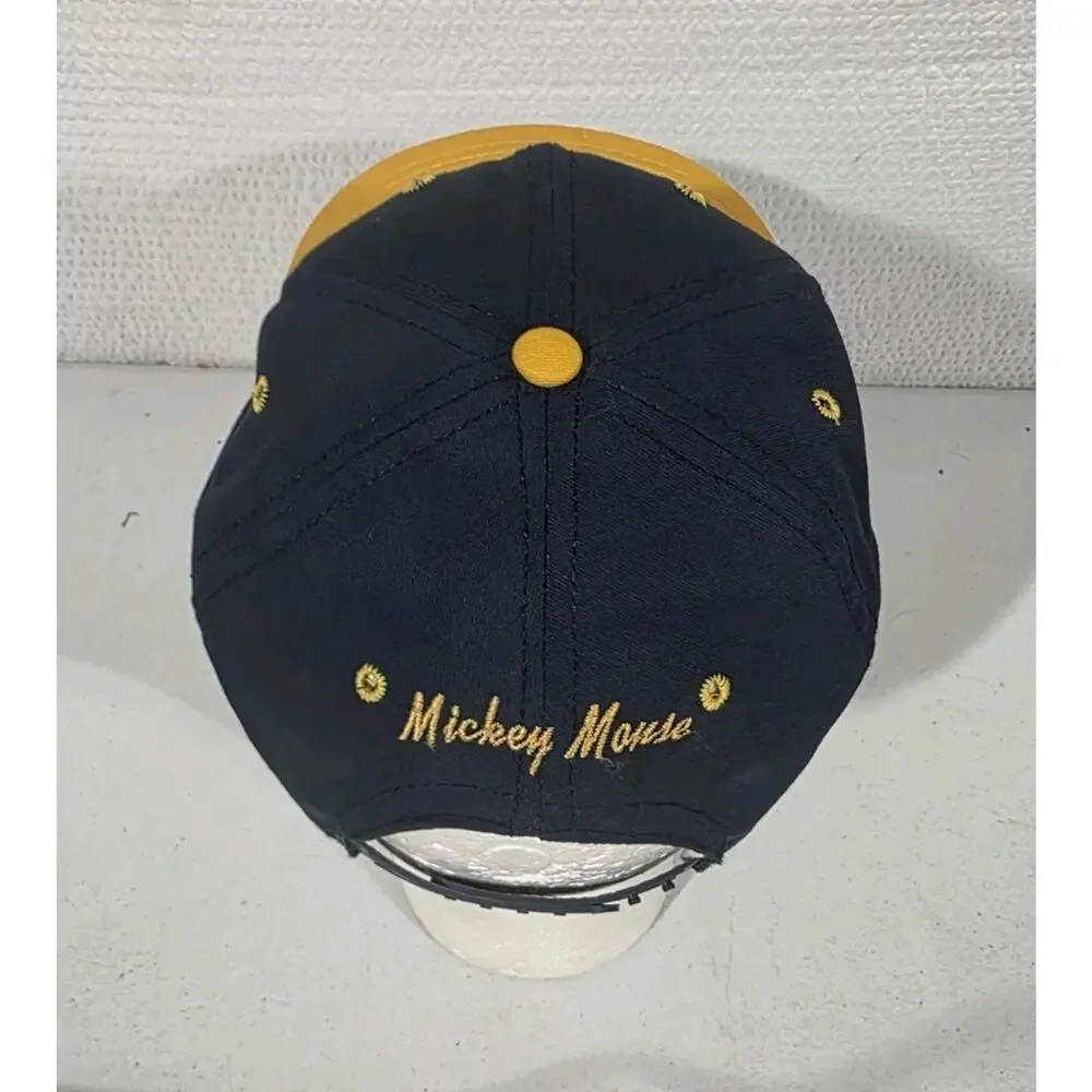Vintage 90s Disney Mickey Mouse Snapback Baseball Cap Hat Navy Yellow